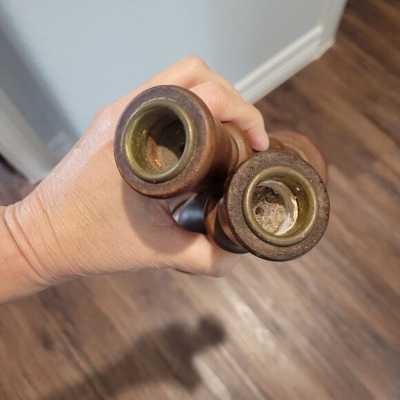 Vtg pair of hand turned candlestick holders 7" tall old world primative colonial - Picture 5 of 8